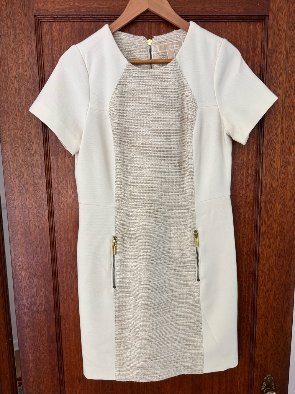 Michael Kors Cream and Beige Textured Sheath Dress